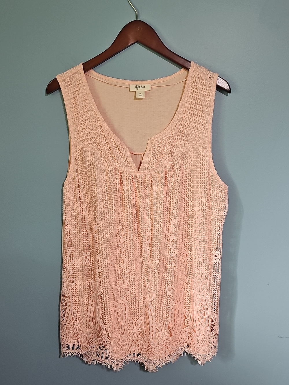 Style & Co. Light Pink Crochet Lace Sleeveless Tank Size XL
